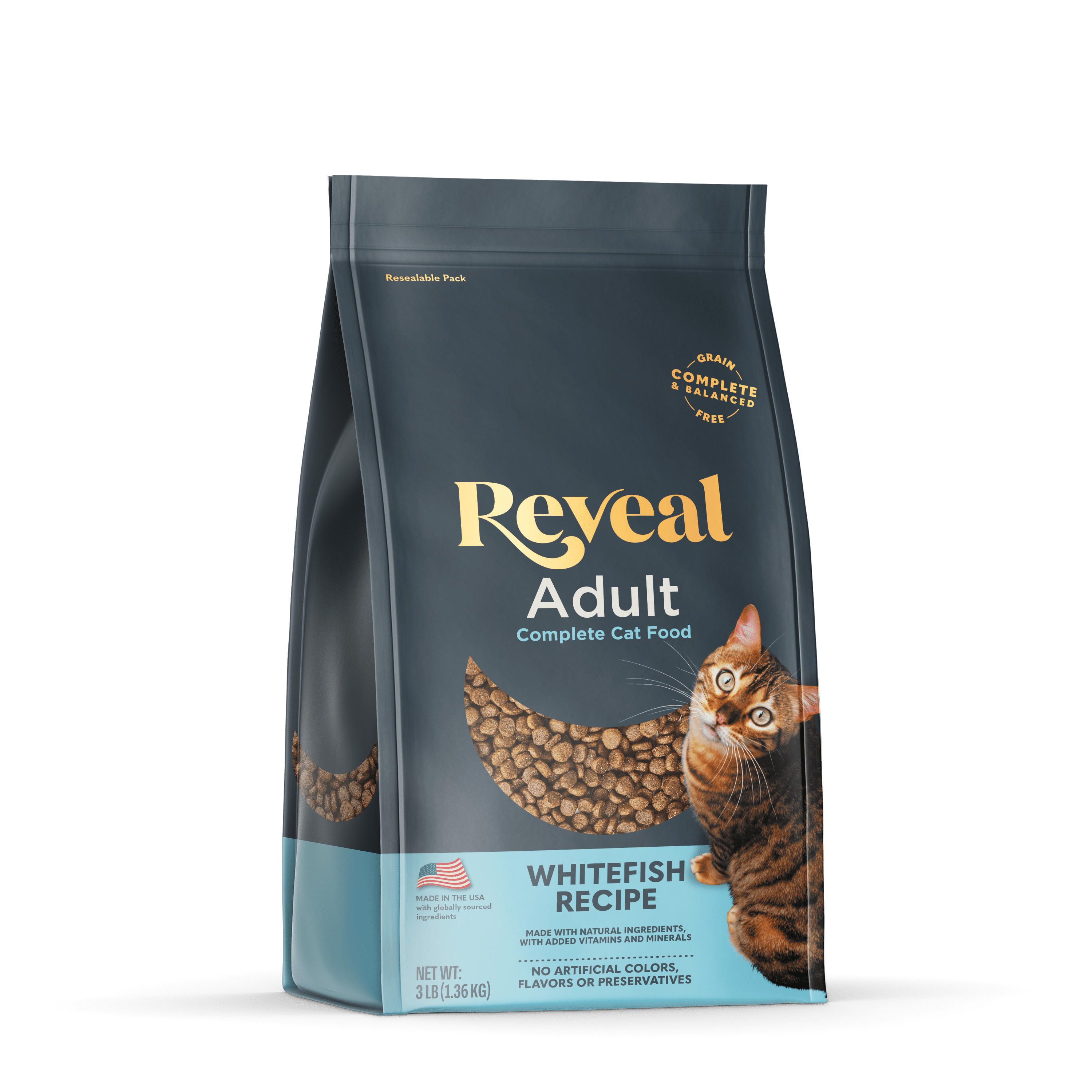 Reveal Dry Cat Food Whitefish Recipe 3lb & Wet Cat Food Fish Variety Pack in Broth 8 x 2.47oz Cans