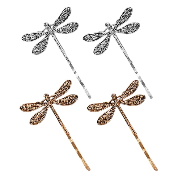 COMPUKAS 4Pcs Stylish Vintage Metal Dragonfly Hair Clips Assorted Colors for Hair Decoration