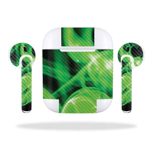 Mightyskins Piel De Fibra De Carbono Para Apple Airpods 2 (2019) – Llamas Verdes | Acabado Protector De Fibra De Carbono Texturizado Duradero | Fácil De Aplicar Quitar Y Cambiar Estilos | Hecho En Los