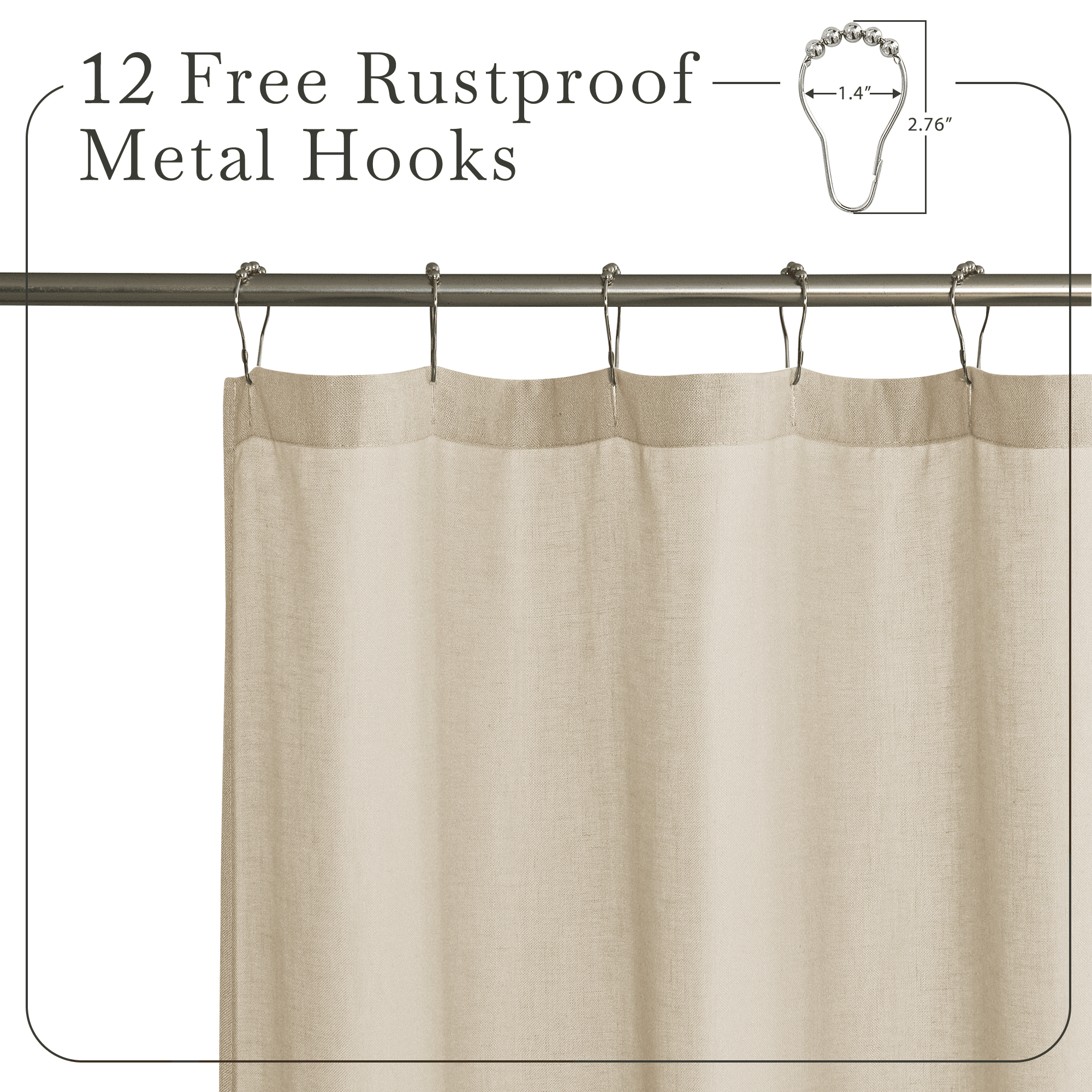 NICETOWN Linen Shower Curtain Lightweight Button Hole Semi Sheer Half Privacy Quick Dry Shower Curtains for Bathtub Decor, Angora, 72"x78", Hooks Included
