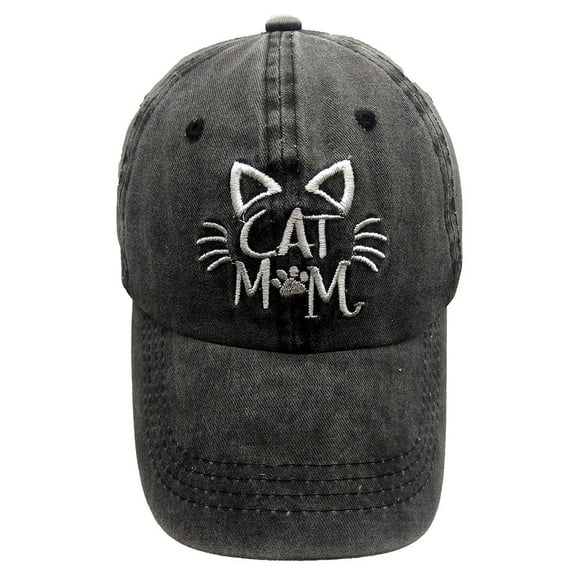 Cat Mom Hats, Embroidered Denim Cotton Adjustable Mama Baseball Cap