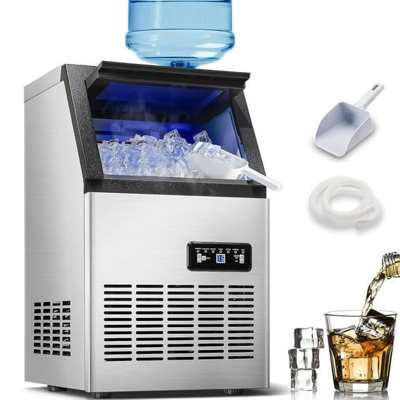 Commercial Ice Maker Machine 120LBS/24H Ice Maker, Stainless Steel Freestanding Ice Machine with 33LBS Storage Capacity, Self-Cleaning, 2 Water Inlet Modes,Ideal for Restaurant,Home,Bar
