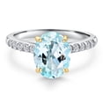 thumbnail image 3 of Gem Stone King 10K Two Tone Gold Sky Blue Topaz and Lab Grown Diamond Engagement Ring for Women | 2.20 Cttw | Oval 9X7MM | Gemstone November Birthstone | Size 8, 3 of 6