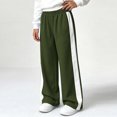 thumbnail image 5 of Girls Color Block Sweatpants with Pockets Baggy Elastic Waist Fashion Casual Kids Wide Leg Pants Army Green 14, 5 of 9