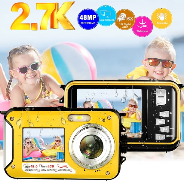 Waterproof Camera Full HD 2.7K 48 MP Video Recorder Selfie Dual Screens