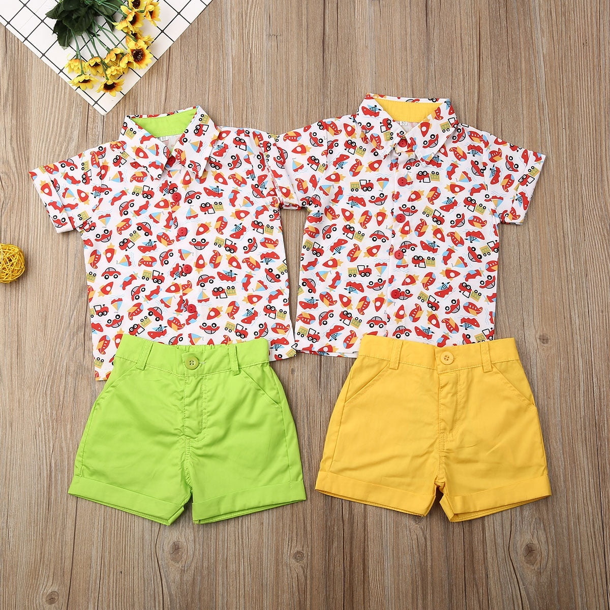 Dinosaur Button Down Shirt Baby Gentleman Tops+Shorts Pants Outfits Set