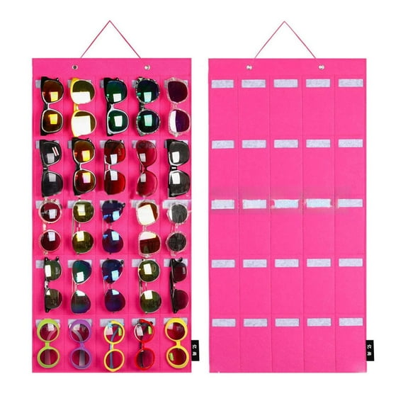 1*Sunglasses Bag Sunglasses Organizer Storage Hanging Wall Pocket Glasses Organizer 25 Slots Sunglass Organizer Holder Display with Sturdy Rope