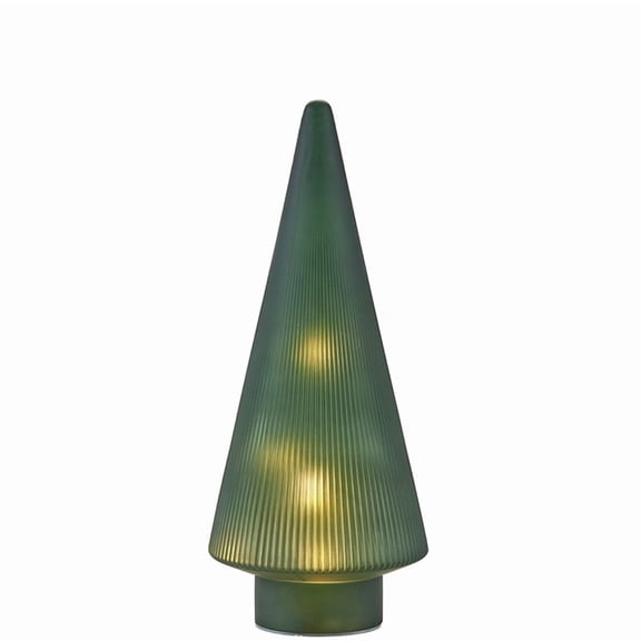 Lighted Burgundy Snowflake or Green Ribbed Glass Tabletop Tree