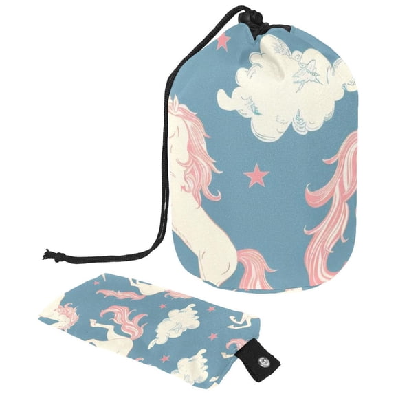 PhooArto Travel Cosmetic Bags Barrel Makeup Bag, Multifunctional Toiletry Bucket Bags Round Organizer Storage Pocket, Unicorns Cloud Pattern