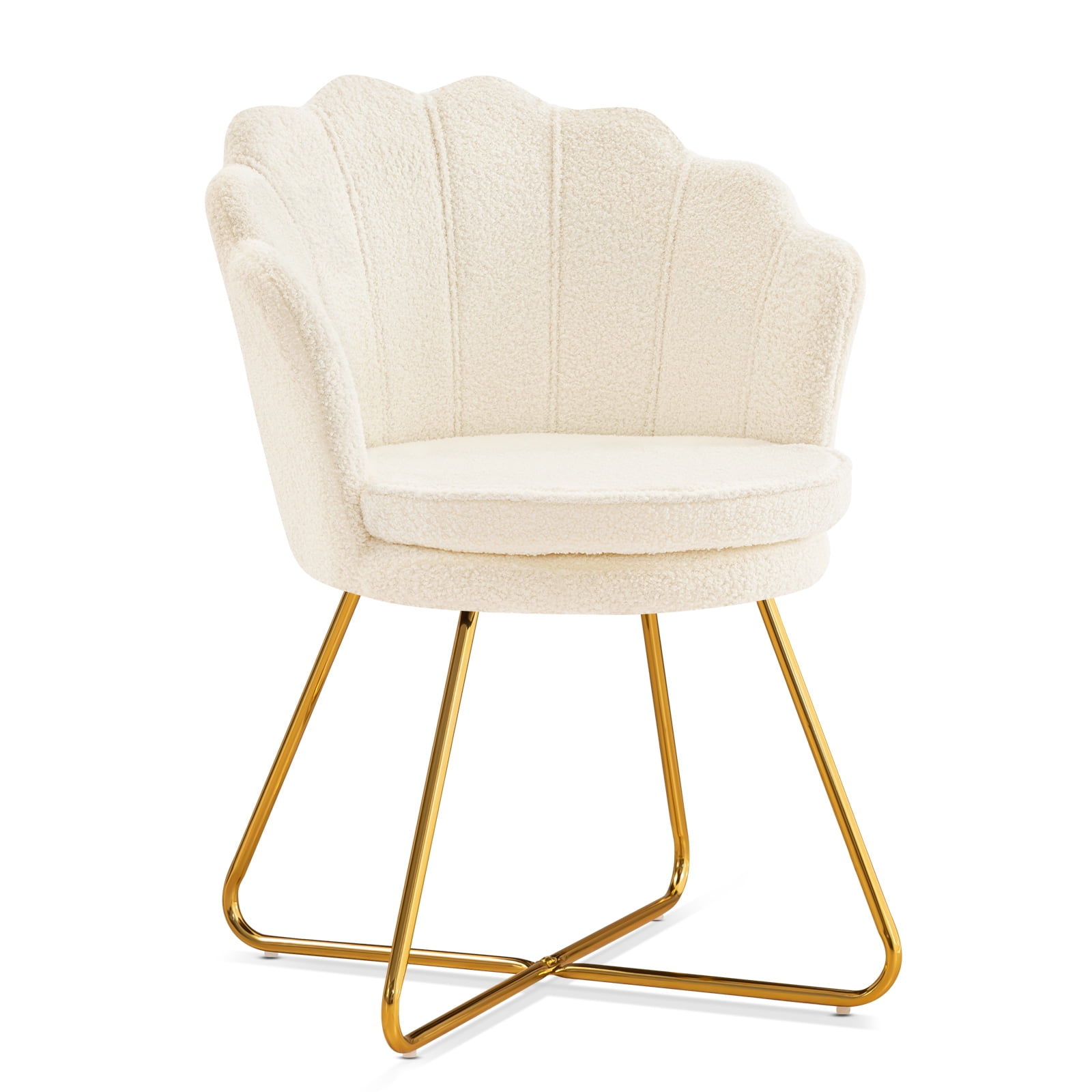 Furniliving Modern Sherpa Accent Chair Shell Back Makeup Chair Upholstered Arm Chair, White
