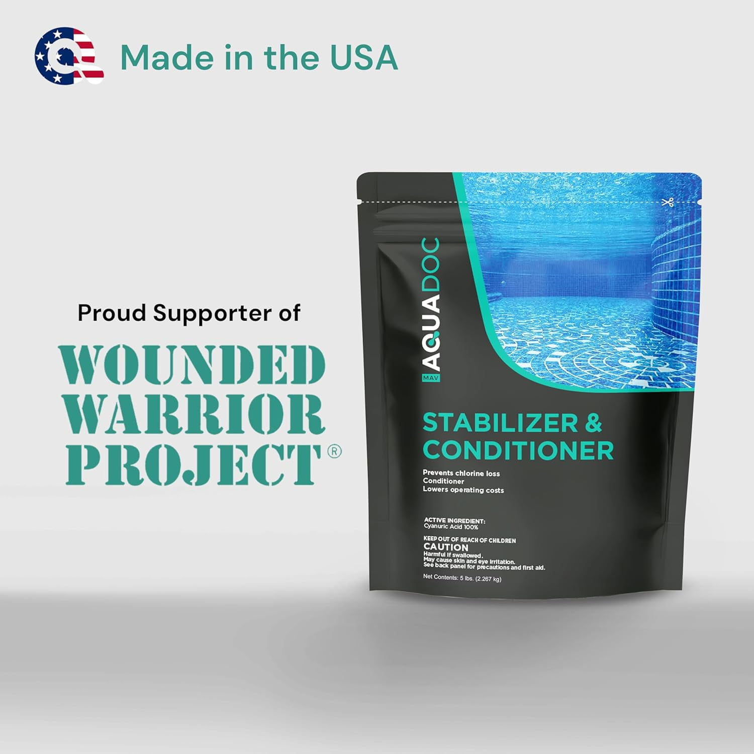 MAV AquaDoc Pool Stabilizer and Conditioner - 5lb - Cyanuric Acid Stabilizer for Swimming Pools - Pool Chemicals Made in The USA