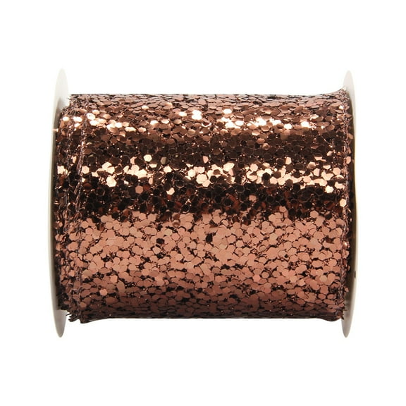 Copper Christmas Ribbon 10cm Glitter Mesh Wired Ribbon for Christmas Tree Ribbon for Gift Wrapping, Crafts, Wreath Supplies - 10 Yards