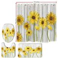 thumbnail image 2 of Shower Curtains with Bath Rugs Non-Slip Soft Toilet Lid Cover for Bathroom,Waterproof Home Tub Curtains Sets with Memory Foam Rugs,3D Print Durable Polyester Fabric Four-Piece Plank Sunflower, 2 of 14