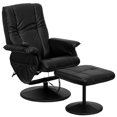 thumbnail image 1 of Massaging Black Leather Recliner and Ottoman with Leather Wrapped Base, 1 of 9