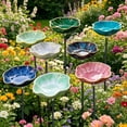 thumbnail image 4 of Ceramic Garden Small Bird Bath Bowl with Stake, Outdoor Pollinator Watering Station for Garden Yard, Butterfly and Bee Water Feeder, Decorative Yard Art Ornament Gift for Outdoor Space, Ink Blue, 4 of 6