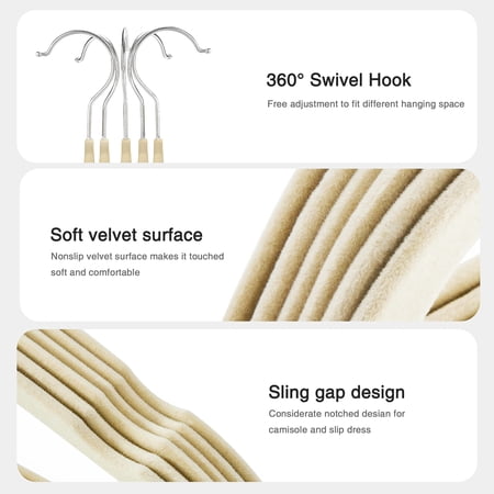 ACSTEP VELVET HANGERS 60 PACK, NON-SLIP FELT CLOTHES HANGERS, WITH 360 ROTATING HOOK – BEIGE