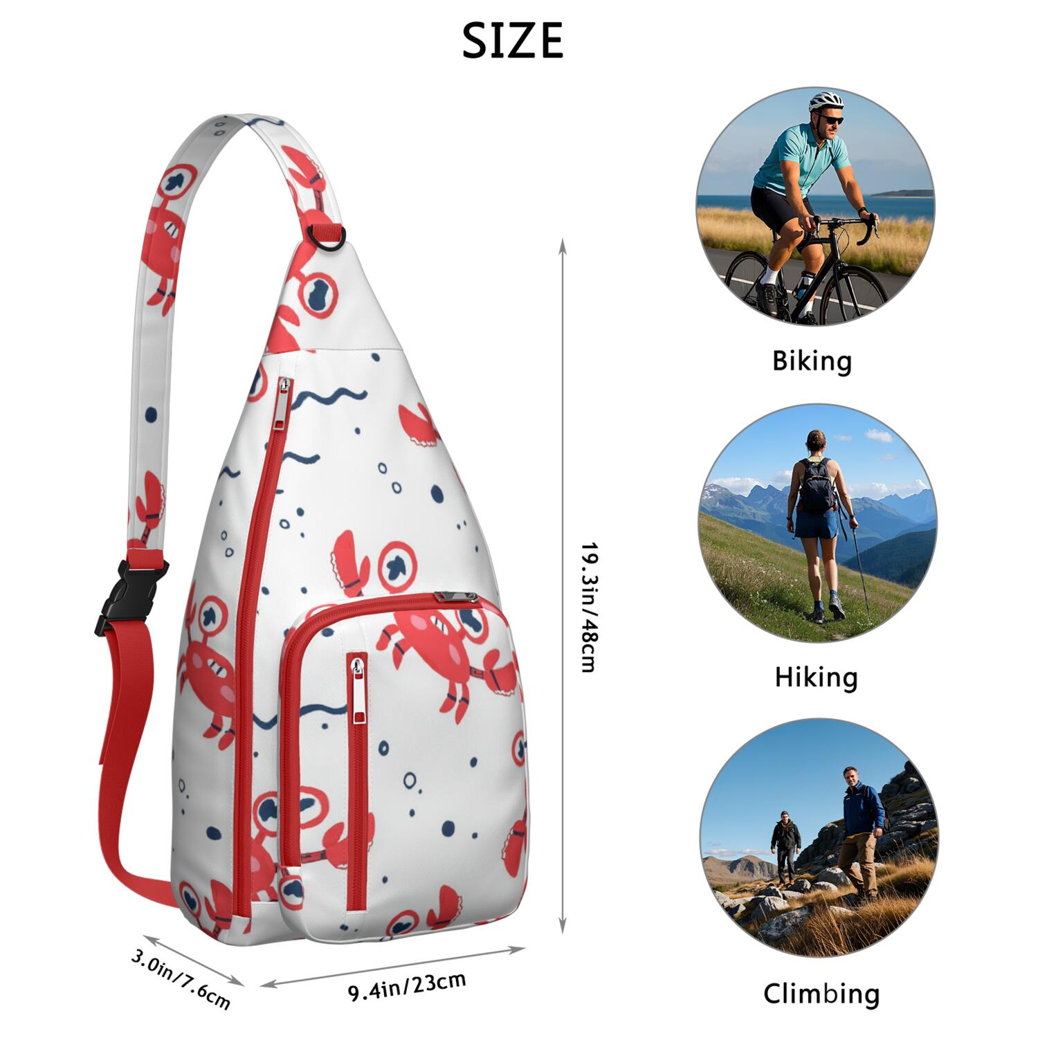Fashion Crossbody Sling Bag Marine Adorable Crab Crossbody Bag for Travel Adjustable Lightweight Travel Hiking Casual Daypack for Unisex