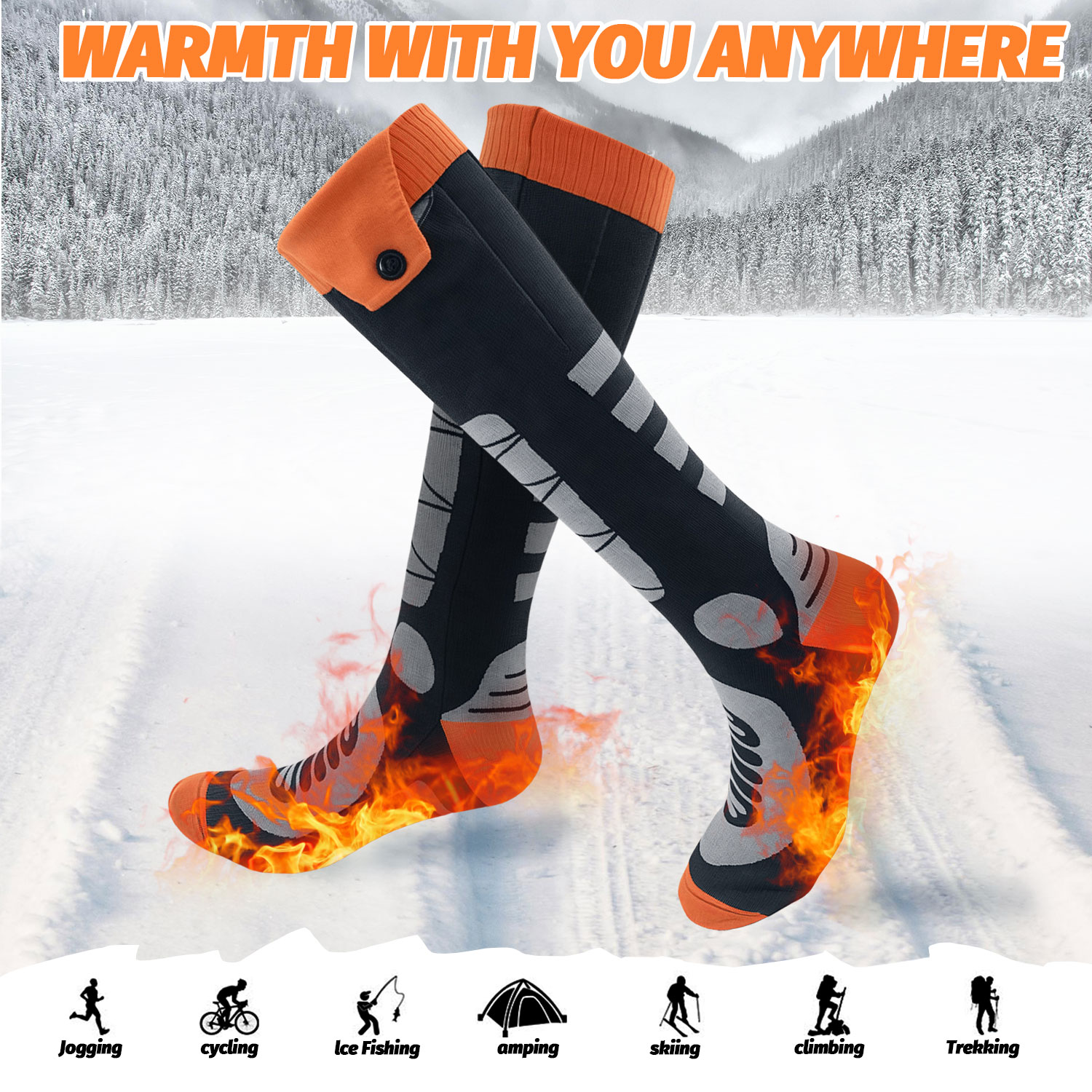 ASKITO Heated Socks for Men Women, APP Control 5000mAh Rechargeable Battery, Electric Heated Socks with 4 Heating Levels for Winter Outdoor Camping Motorcycle Skiing Foot Warmer