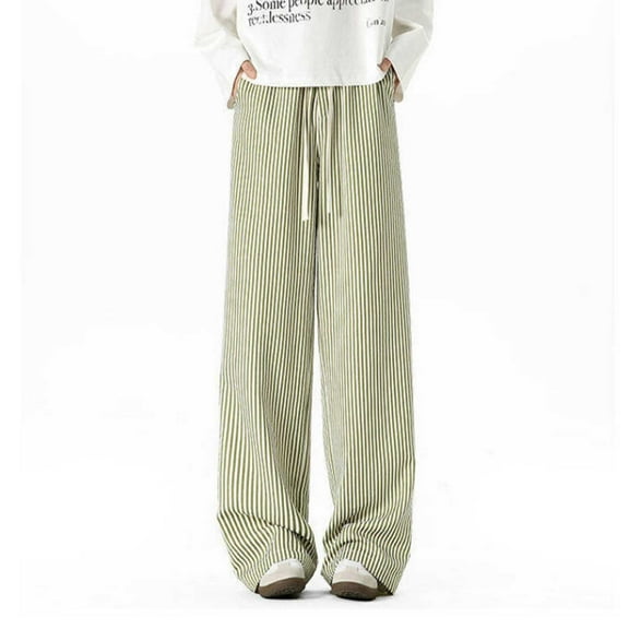 yillto Womens Plus Size Causal Pants Elastic Waist Drawstring Wide Leg Palazzo Long Striped Pant with Pockets