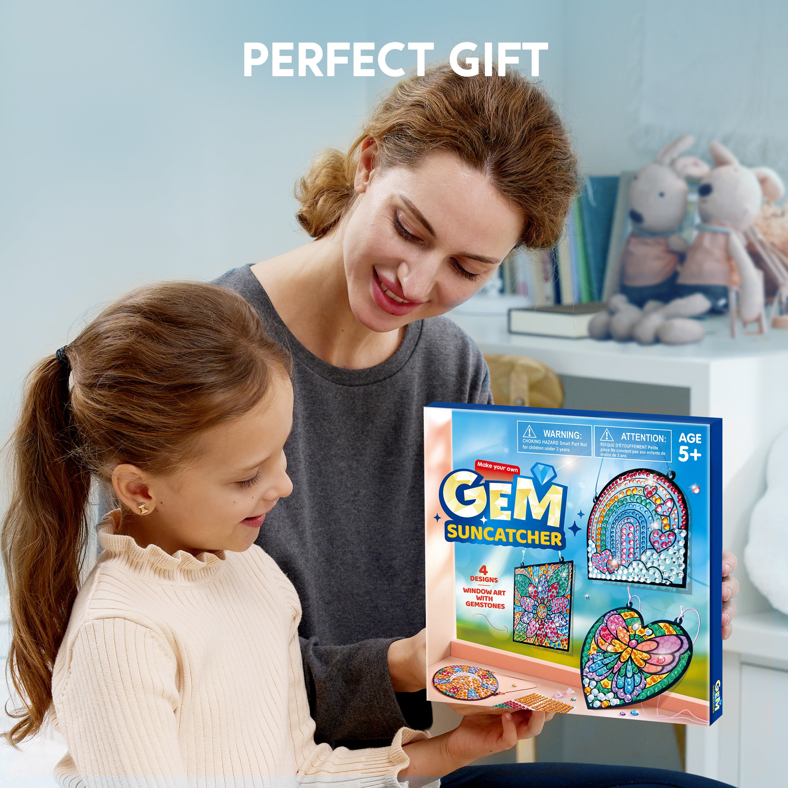 Joyfy 4 Pcs Window Art Making Kits, Sun Catcher Gem Painting Arts And Crafts Kits, Christmas Birthday Gift for Kids Girls Ages  5 6 8 12