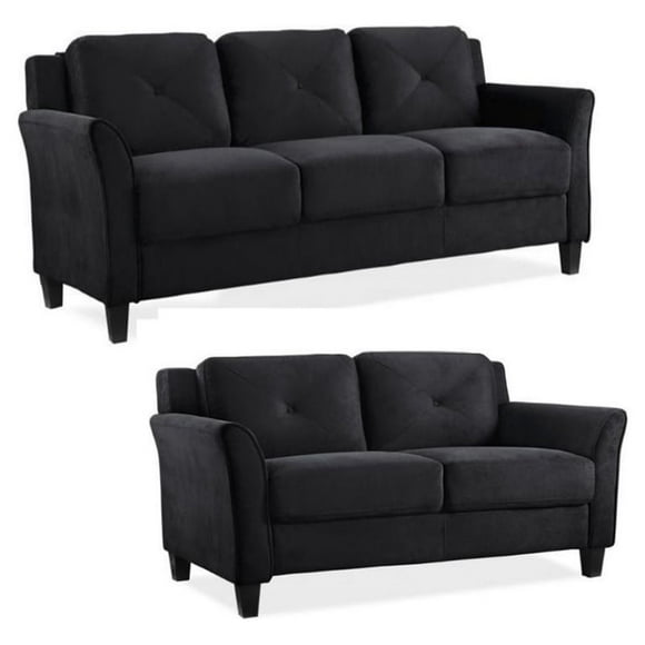 2 Piece Living Room Sofa and Loveseat Set in Black