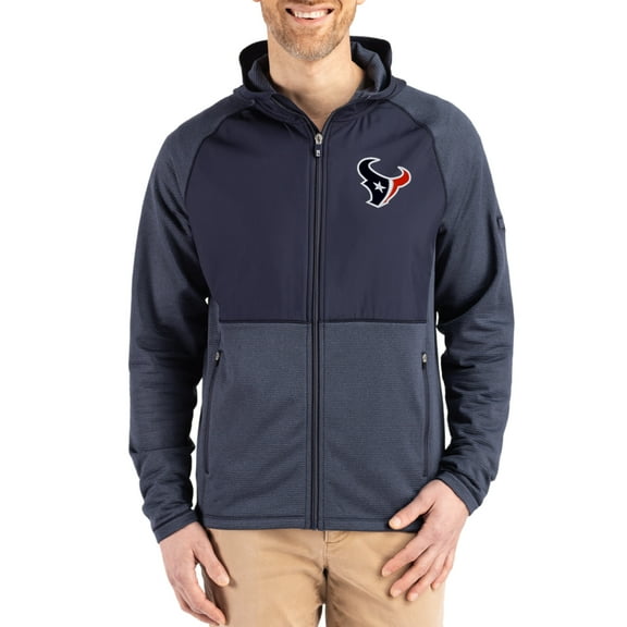 Men's Cutter & Buck Heather Navy Houston Texans Peshastin Eco Fleece Recycled Raglan Full-Zip Tri-Blend Hybrid Jacket