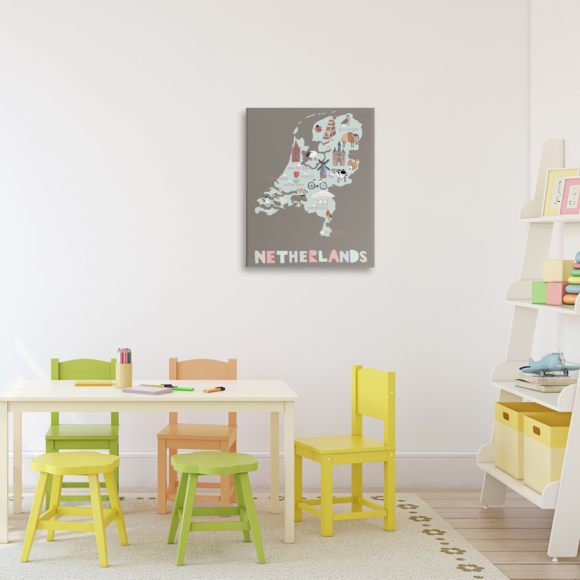 Kid's Map of Netherlands Canvas Wall Art, design by Carla Daly