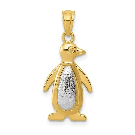 Penguin Charm Pendant - 14k Yellow Gold and White Gold Penguin Pendant, 11 x 25mm