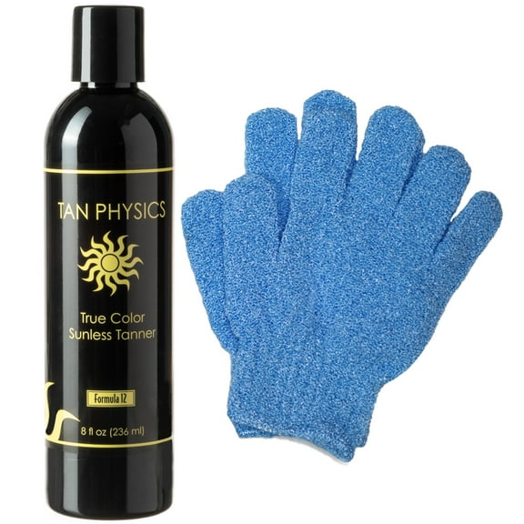 Tan Physics True Color Tanner with Pair Exfoliation Gloves, 8 fl oz