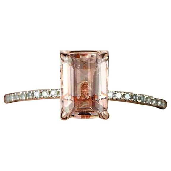 1.50 Carat Peach Pink Real Morganite (emerald cut Real Morganite) and Man made diamond moissanite Engagement Ring Sterling Silver with 18k Gold Plating