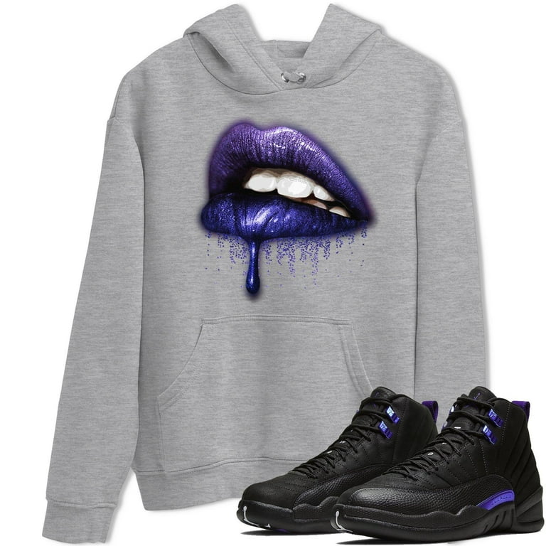 Dripping Lips Hoodie Jordan 12 Dark Concord Sneakers Matching Outfit AJ12 Top Heather Grey Large Walmart