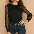 thumbnail image 5 of Women's Solid Color Long Sleeve Bottoming Shirt Beaded Mesh Panel Top Shirt Fashion Women Round Neck Casual Solid Long Sleeve Blouse T Shirt Basic Tops, 5 of 8