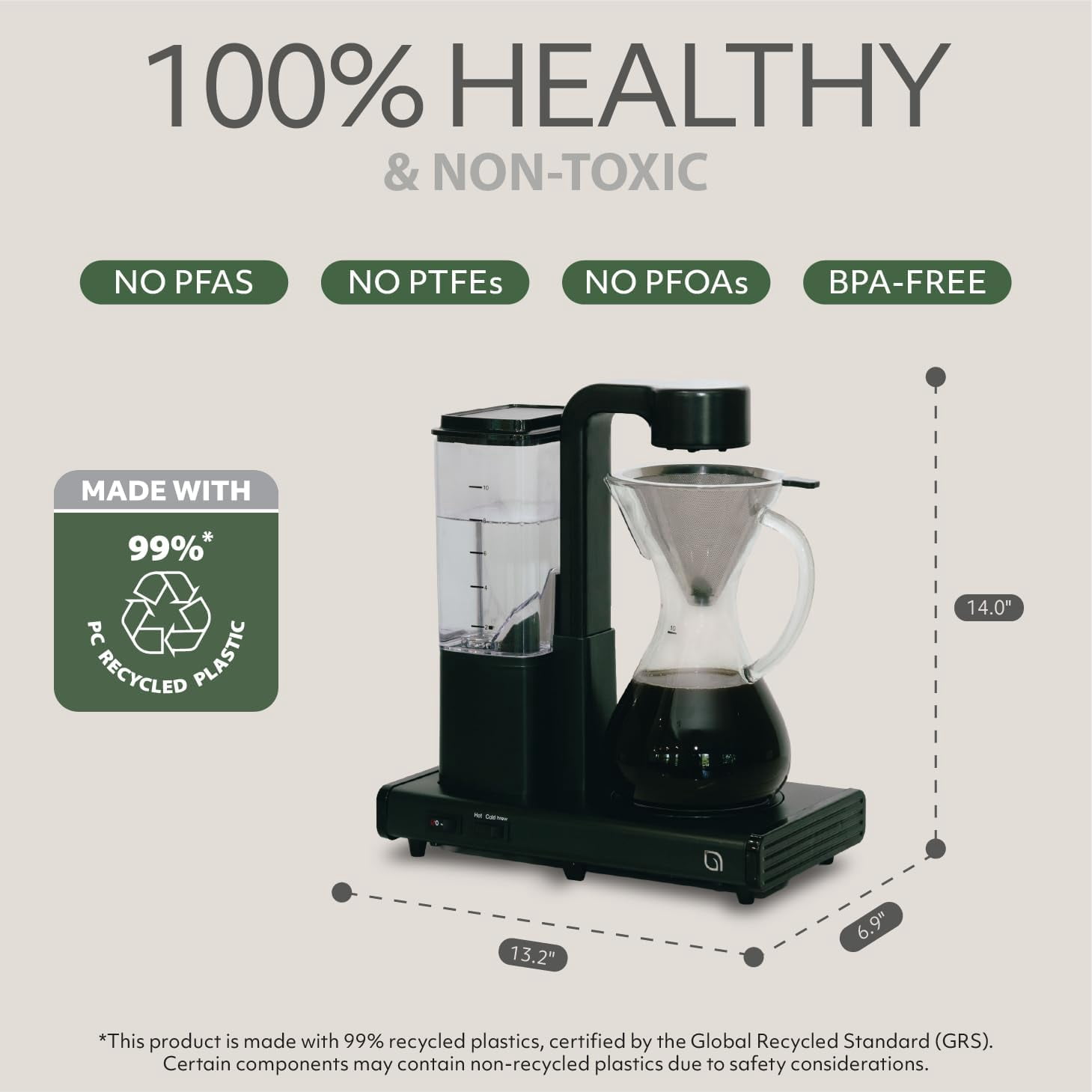 10 Cup Drip Coffee Maker, Automatic Pour Over Coffee Maker with Glass Carafe and Auto Shut-Off Feature, Suitable for Hot & Iced Coffee, ECO Coffee Machine made with 99% PC Recycled Plastics