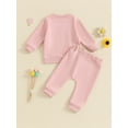 thumbnail image 4 of Musuos Baby Girls Fall 2-piece Outfit, 0-3 Years Embroidery Rainbow Long Sleeve Crew Neck Sweatshirt with Elastic Waist Sweatpants Set, 4 of 10