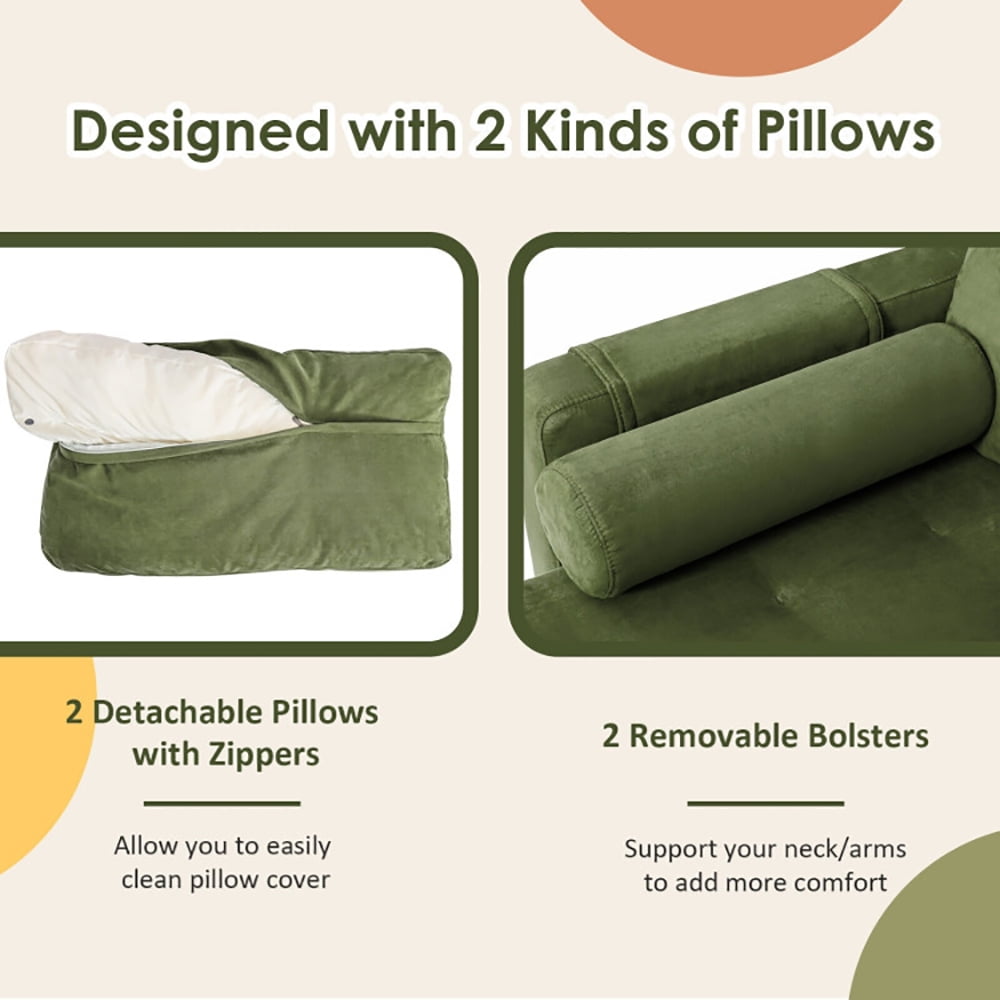 Finihen Sectional Sofa Couch, Loveseat Sofa, Modern Loveseat Sofa with 2 Bolsters and Side Storage Pocket, for Living Room, Army Green Finihen Sectional Sofa Couch, Loveseat Sofa, Modern Loveseat Sofa with 2 Bolsters and Side Storage Pocket, for Living Room, Army Green