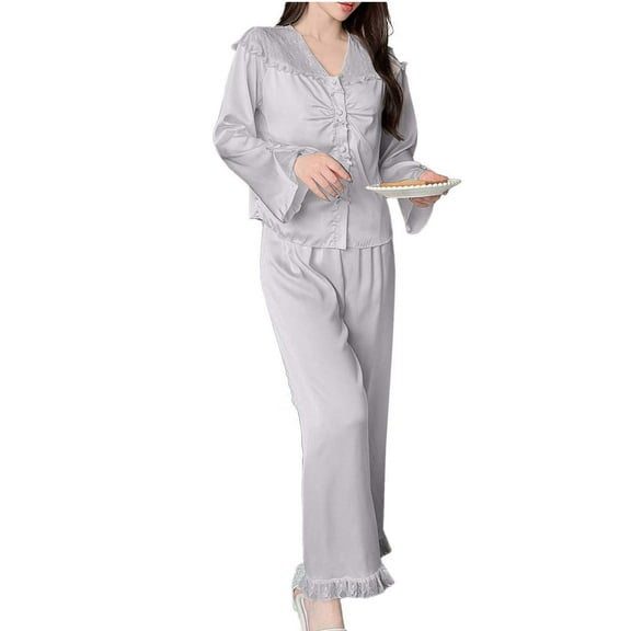 FAWUUDO Pajamas for Women Sets Soft Comfy Fluffy Pajama Ruffle Fleece Pullover 2 Piece Pjs Warm Plush Lounge Sleepwear