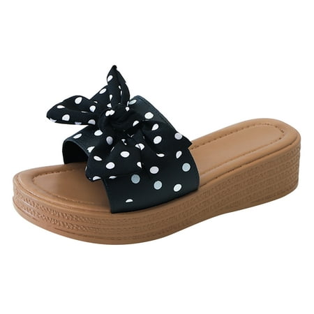 

Sandals Women Women Thick Soled Sloping Heel Polka Dot Print Slippers Fashion One Line Slippers Sponge Shoes High Heeled Sandals Beach Sandals For Women Dressy Summer