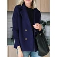 thumbnail image 3 of Women'S Double Breasted Wool Pea Coat Notched Lapel Ribbed Knit Long Sleeve Sweater Short Blazer Jacket Navy Blue M, 3 of 4