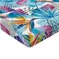 thumbnail image 4 of Ambesonne Memphis Design Fitted Sheet, Tropical Birds Art, Twin XL Size, Sea Blue Apricot Magenta, 4 of 5