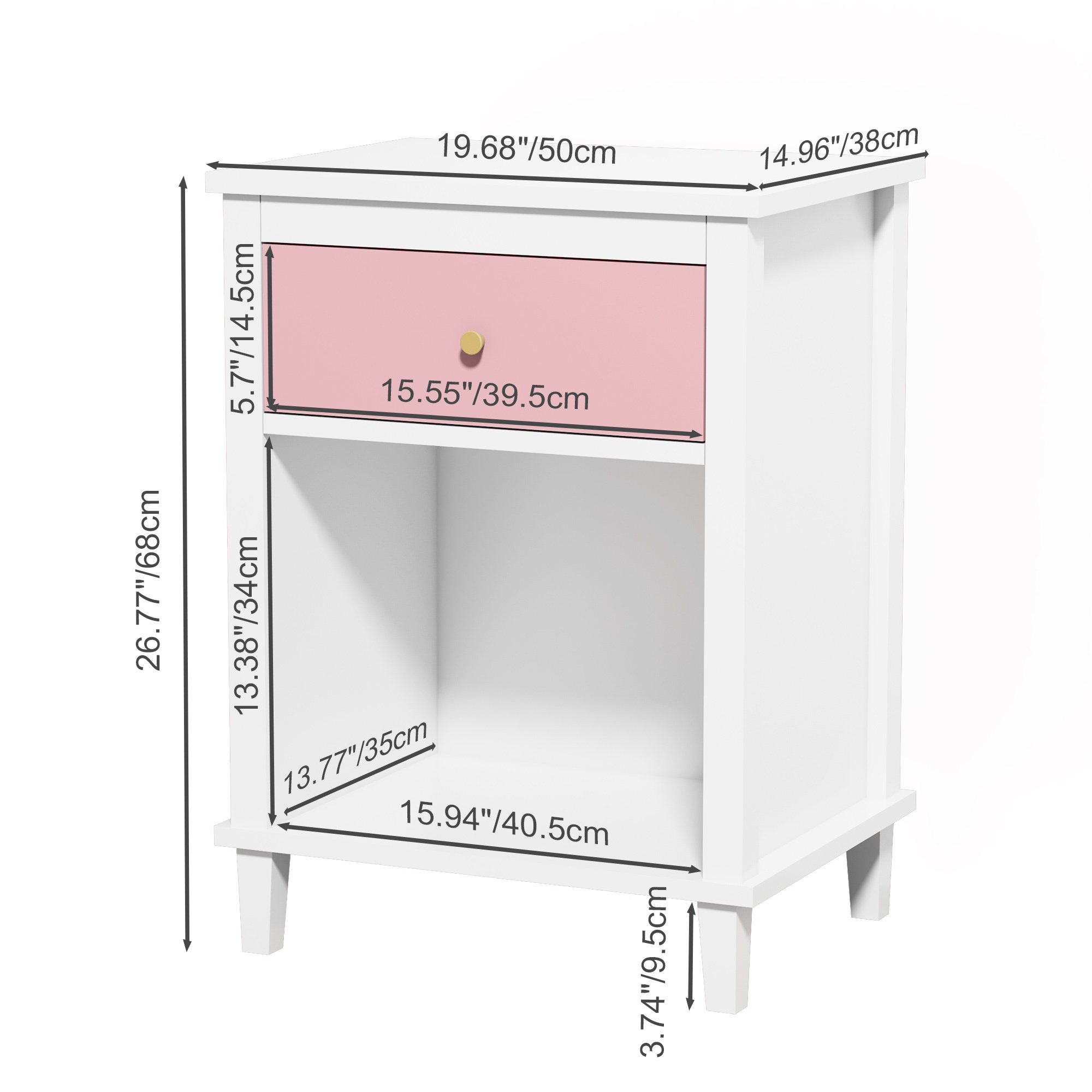 Jopath Wooden Nightstand with One Drawer & One Shelf for Kids, Adults,26.77''H,Pink02