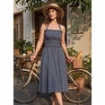 thumbnail image 5 of INSPIRE CHIC Women's Halter Neck Midi Dress Summer Smocked Waist Striped Sundress for Beach & Vacation XL Dark Blue, 5 of 7