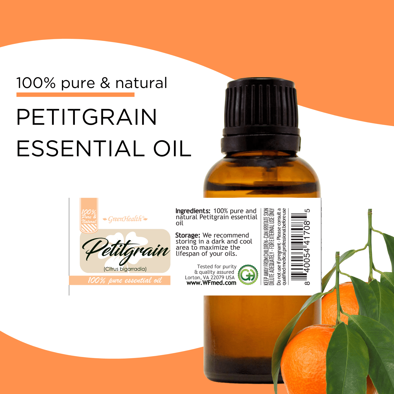 Petitgrain Essential Oil – 4 fl oz | Crisp Herbal Citrus Oil | Amber Glass Bottle with Cap | for DIY Linen Sprays, Potpourri & Diffuser Recipes