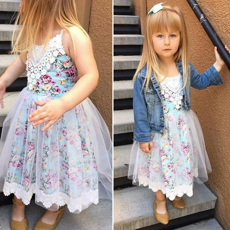 Toddler Kids Baby Girls Lace Floral Dress Tulle Party Dresses Summer Sundress