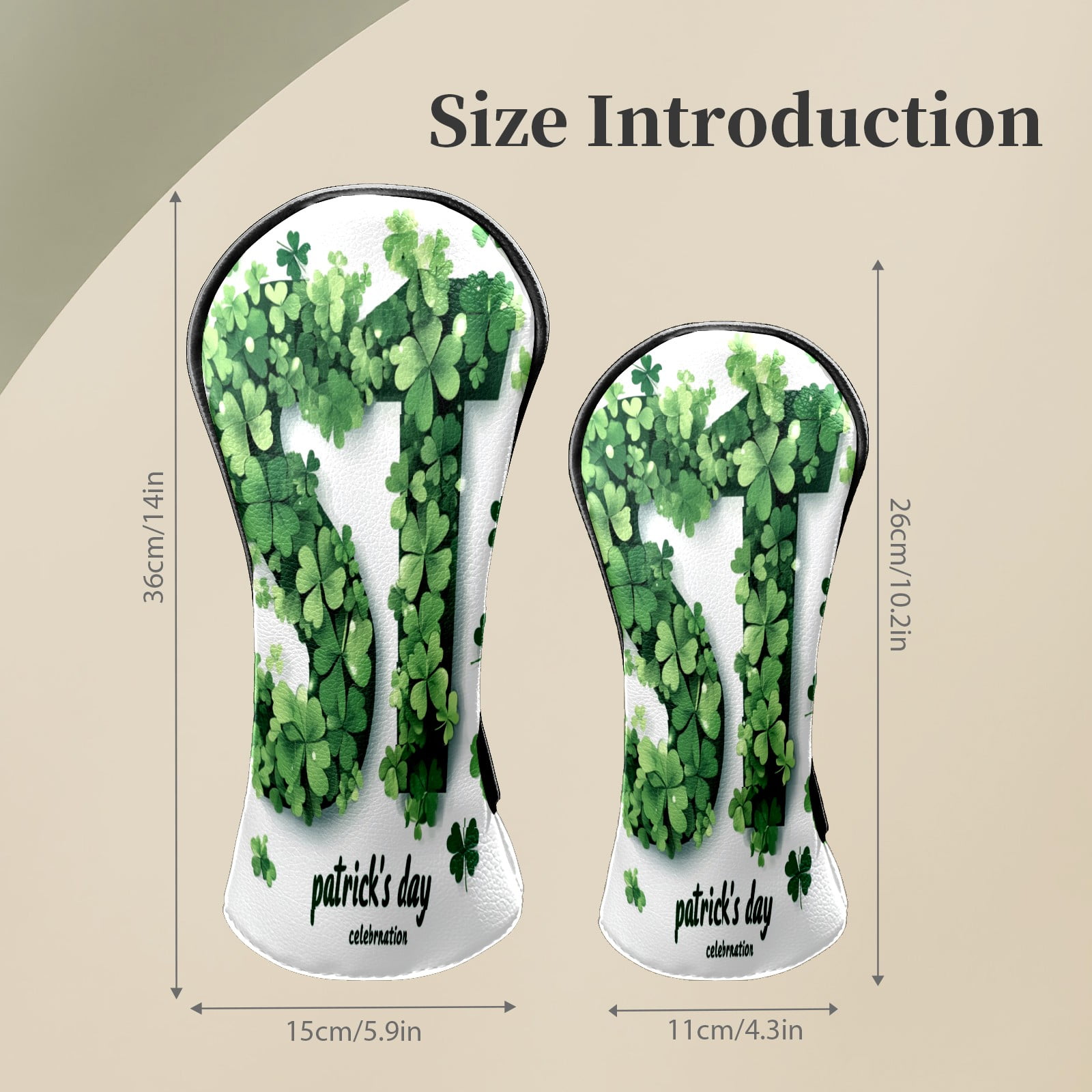Golf Club Head Covers Clover-Styled "ST" Patrick's Decor Waterproof Leather Golf Head Covers for Men Women Driver Head Cover Fairway Headcover for Golf Lovers