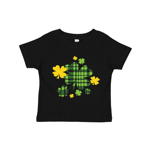 Inktastic St. Patrick's Day Plaid Green and Yellow Shamrocks Boys or Girls Toddler T-Shirt