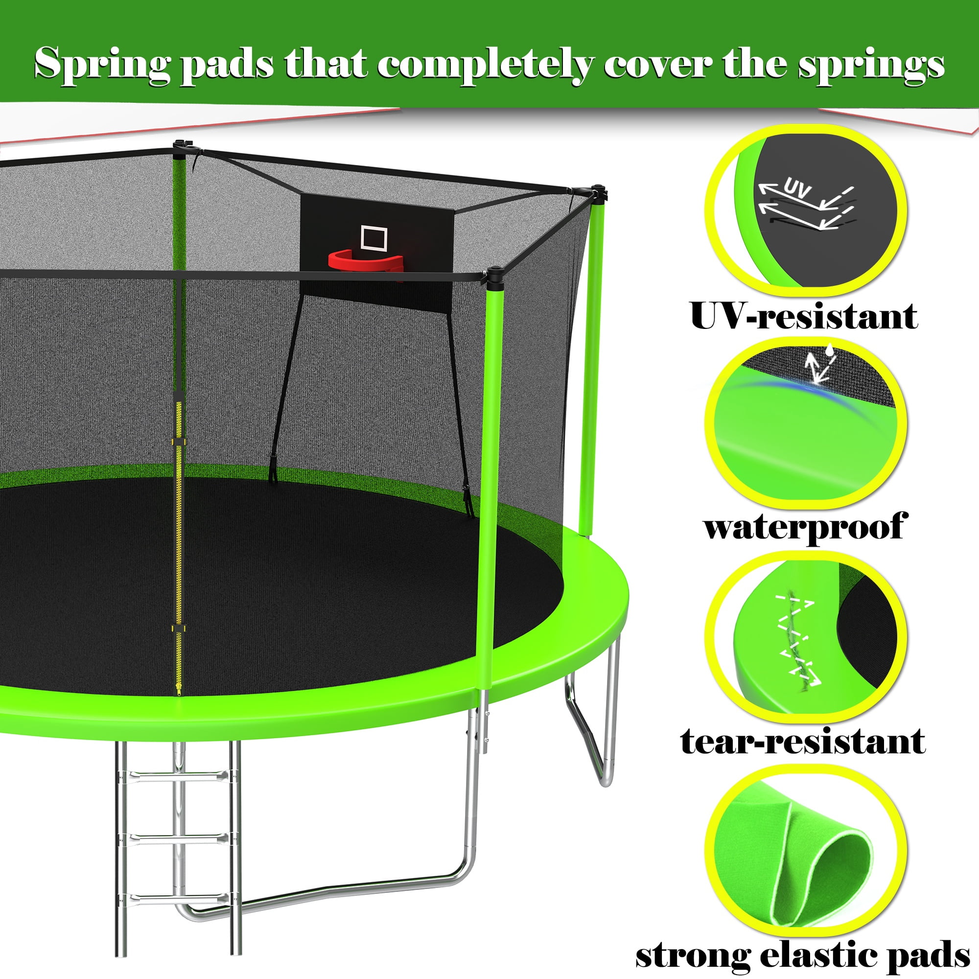 14ft Trampoline with Basketball hoop, SEGMART Upgraded Round Outdoor Kids Trampoline with Enclosure Net, Heavy Duty Backyard Trampoline, Recreational Trampoline for Adults Kids