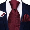thumbnail image 2 of Hi-Tie Burgundy Tie Sets for Men Dark Red Floral Silk Necktie Pocket Square Cuff-links Sets Wedding Business Holiday, 2 of 5