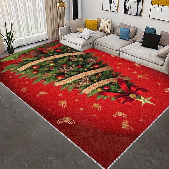 1PC Christmas Tree-shaped Area Carpet Local Carpet, Lightweight Washable Easy-to-Tidy Carpet Mat Festival Gift, Suitable for Living Room, Bedroom, Dining Room, Office, Hallway, Room Accessones