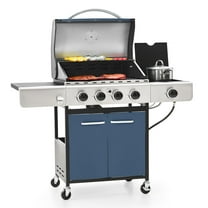 Alpha Joy 4-Burner Stainless Steel Propane Gas Grill with Side Burner, Blue