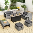 thumbnail image 3 of Topbuy 9 PCS Patio Furniture Set with 42" 60,000 BTU Fire Pit Outdoor Space-Saving Sectional Sofa Set with Storage Box Gray, 3 of 10
